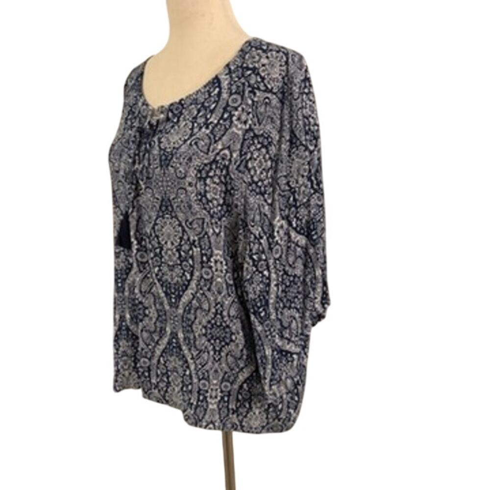 Fifteen Twenty Blue White Boho Tassel Blouse - Picture 4 of 12